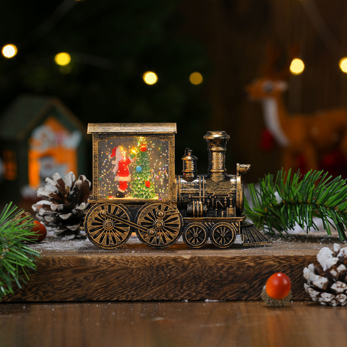Light Up Christmas Train Ornaments with Santa and Snowman