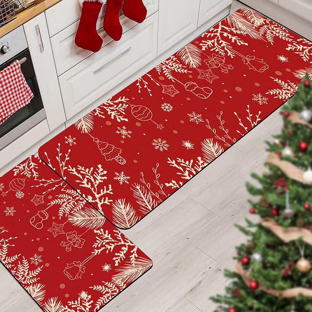 Christmas Kitchen Mat Set with Non Slip Backing, Washable