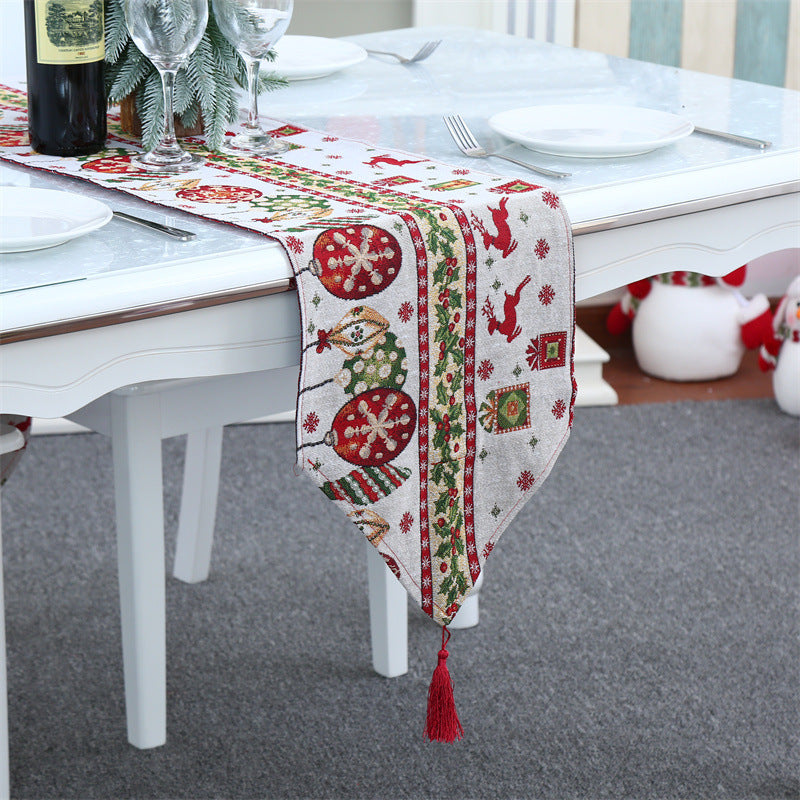 Christmas Table Runner with Tassels and Festive Holiday Prints
