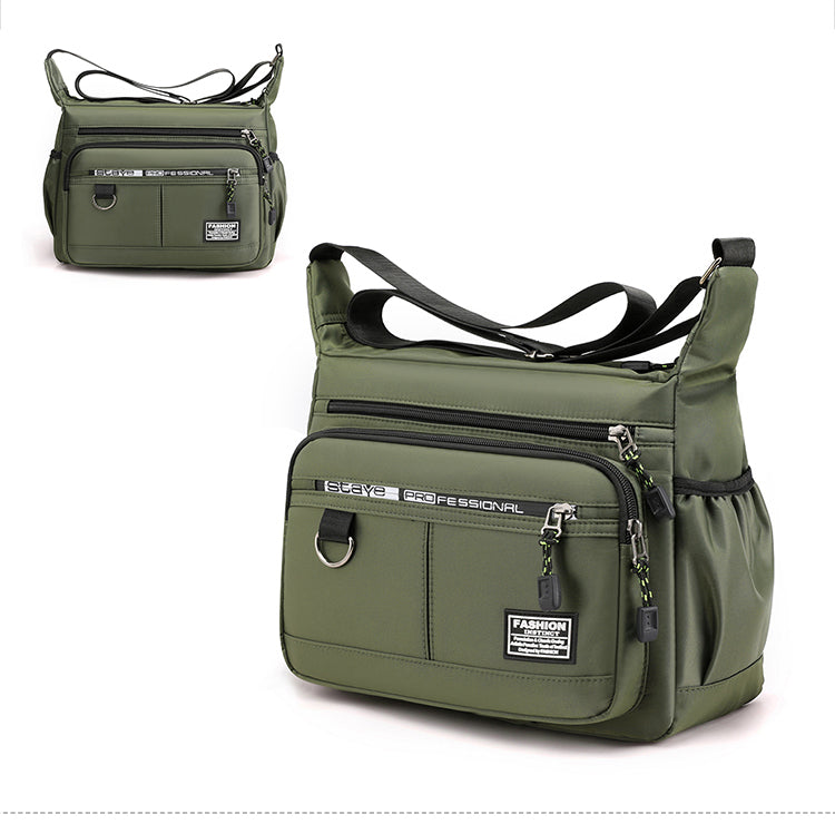 Nylon Crossbody Bag with Multiple Zip Pockets | Water-Repellent Messenger Shoulder Pack for Work, School or Travel