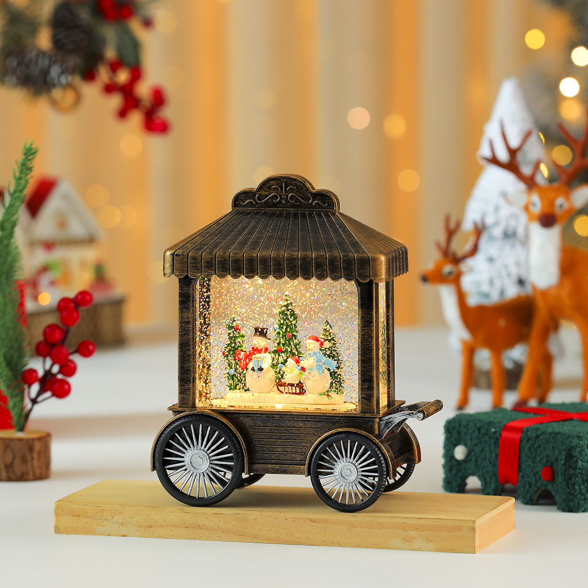 Vintage Christmas Lanterns Train Car with Music and Light