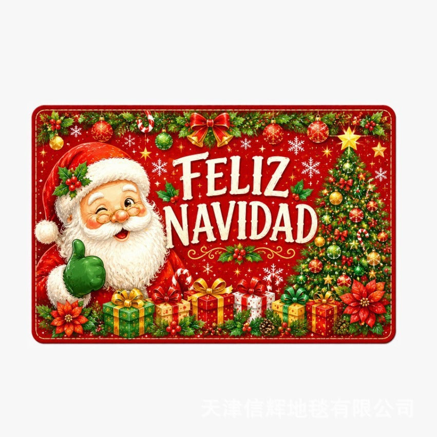 Xmas Door Mat with Santa in His Sleigh | Merry Christmas Welcome Rug in Two Sizes | Festive Holiday Porch Decor
