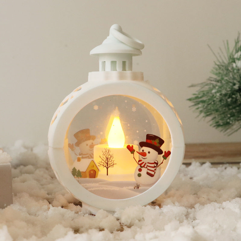 Christmas Lantern with LED Candle Light and Snowman Scene