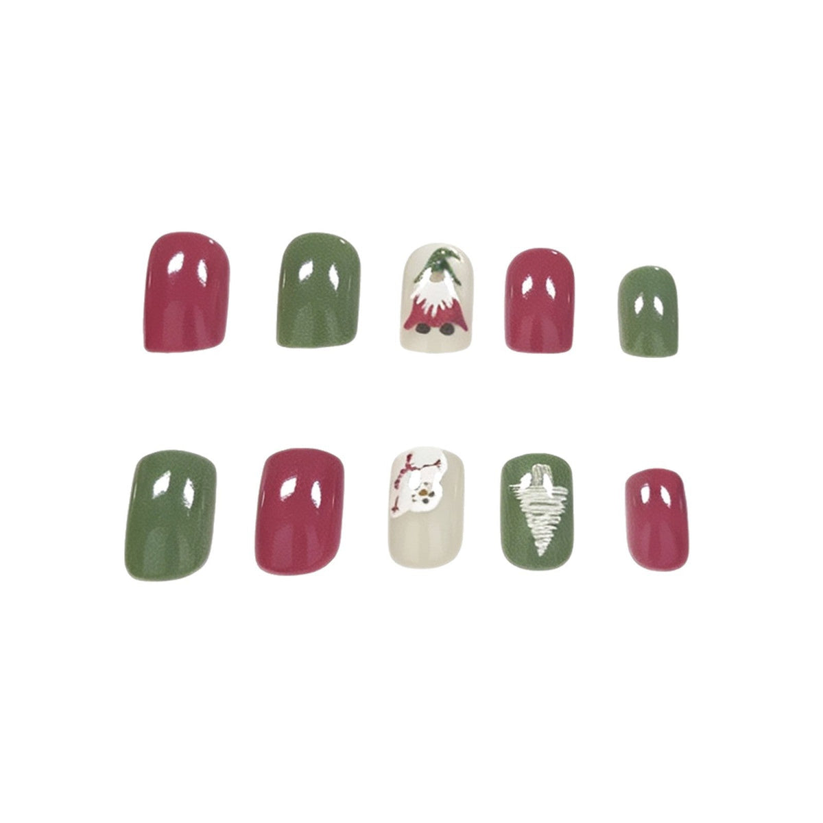 Christmas Press On Nails Set with Gnome and Snowman Art