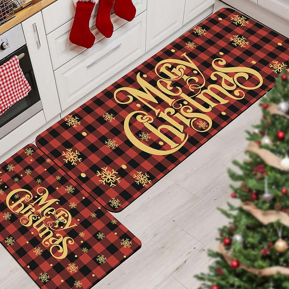 Christmas Kitchen Mat Set with Non Slip Backing, Washable