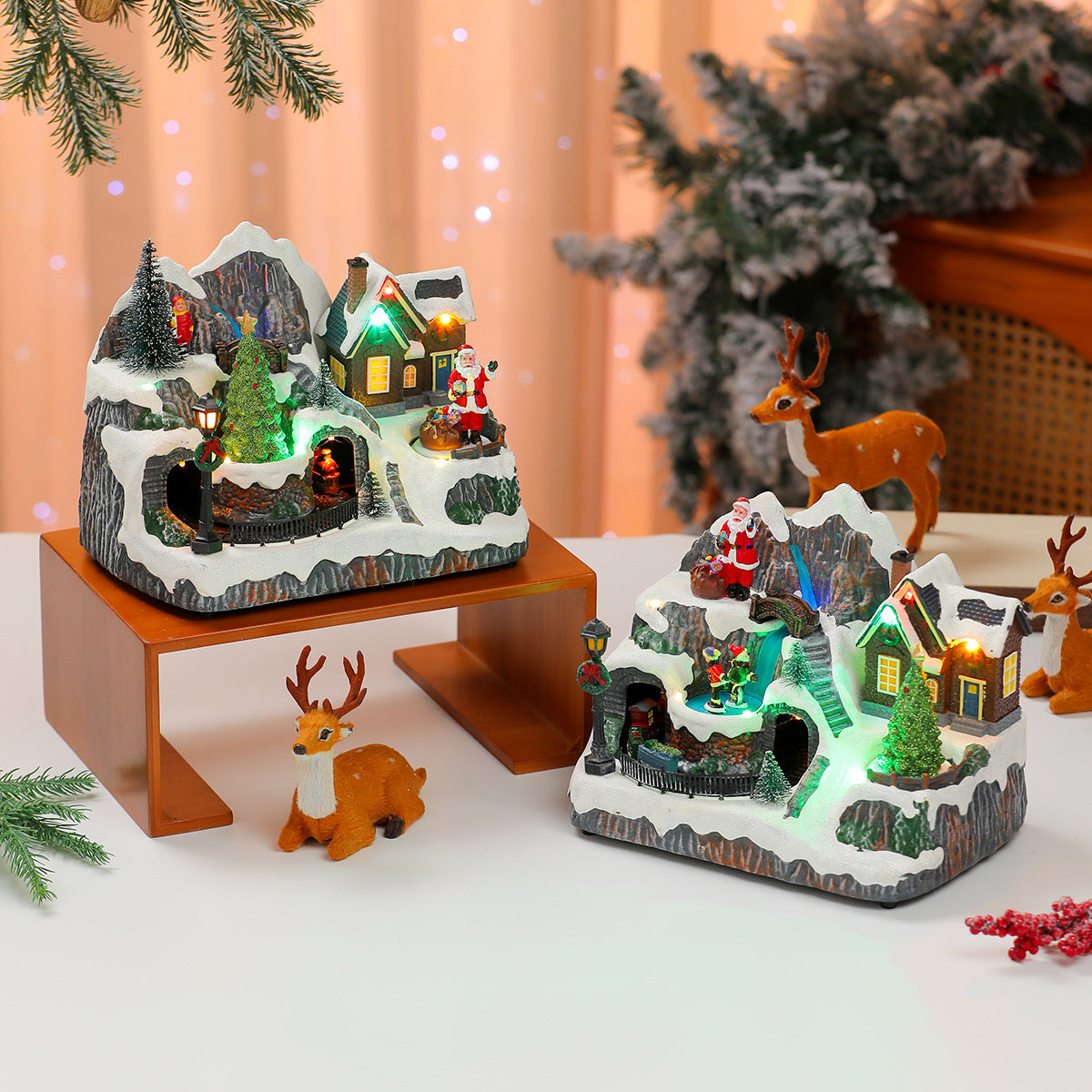 Light Up Christmas Village Decorations with Santa and Houses