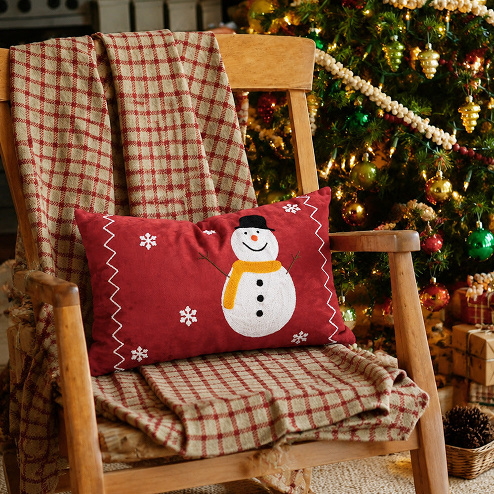 Embroidered Christmas Pillow Covers with Beaded Winter Scenes