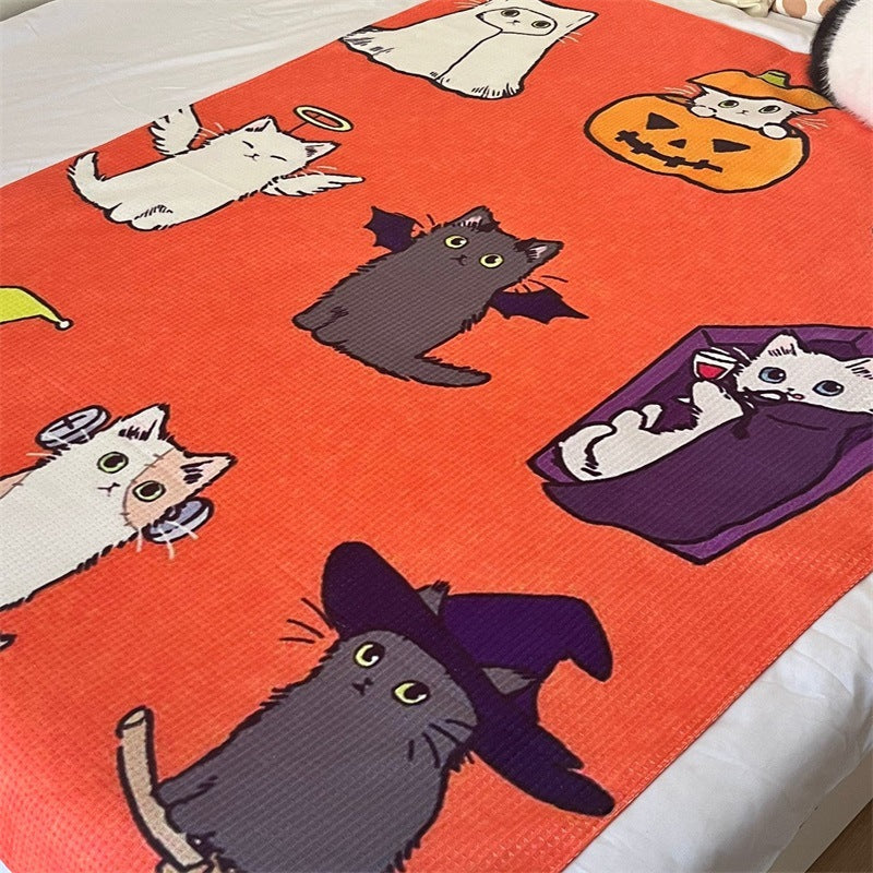 Halloween Cat Print Warm Blanket in Bright Orange | Soft Plush Throw for the Couch | 51 x 67 in | 3 Designs
