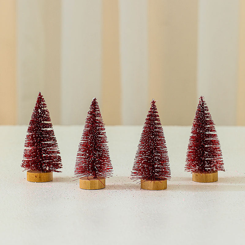 Miniature Christmas Tree Figures, Set of Four Heights | Realistic Conifer Detail | Tabletop and Mantel Decorations