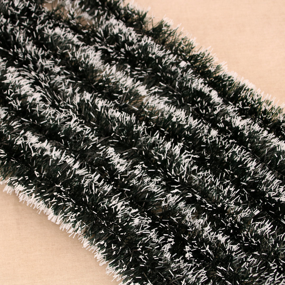 Christmas Tinsel Garland in Green with White Tips