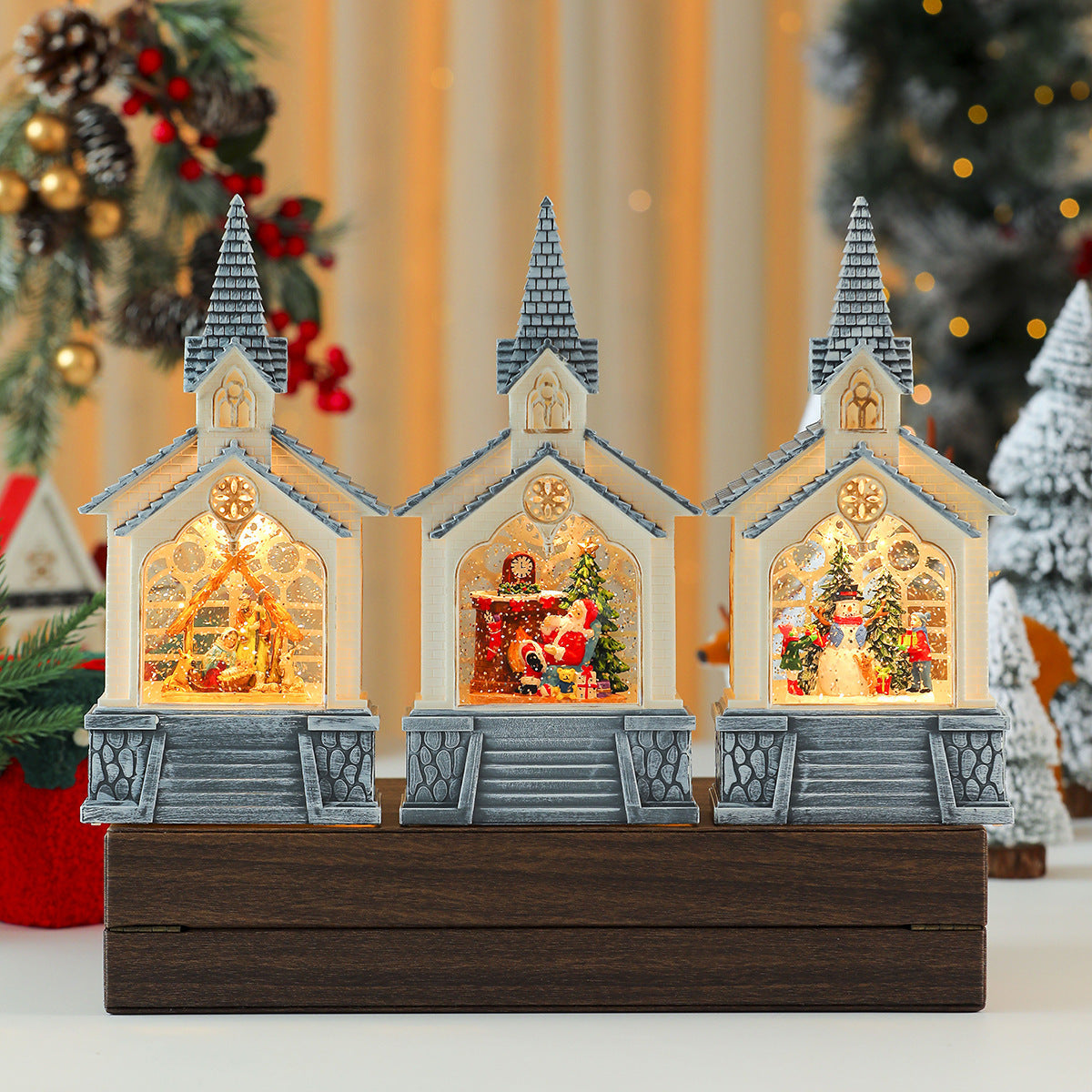 Lighted Christmas Village Church Decoration with Steeple