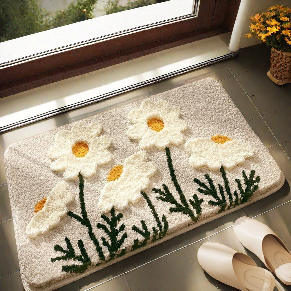 Floral Tufted Bath Mat with Non-Slip Backing | Plush Bathroom Rug with Scalloped Border | 3 Colors