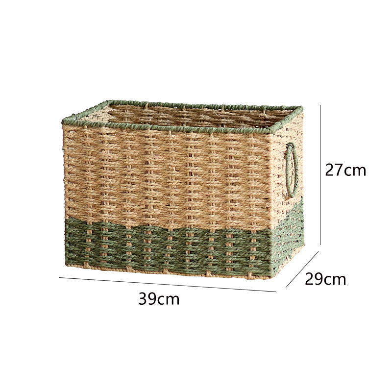 Two-Tone Woven Storage Organizer Basket with Side Handles | Paper Rope Bin for Toys and Blankets | 2 Sizes