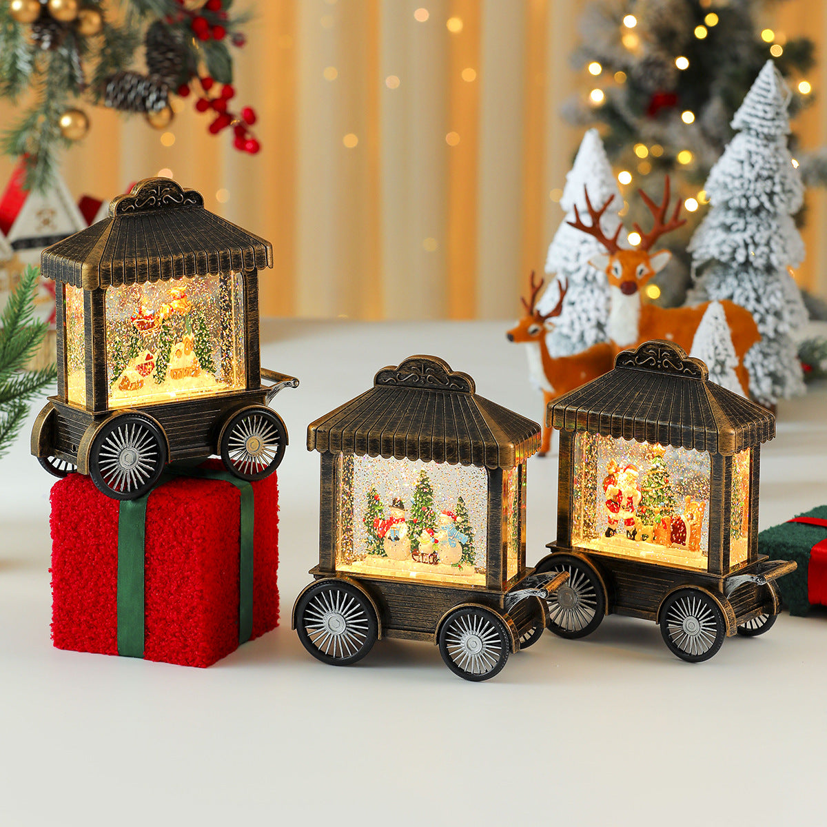Vintage Christmas Lanterns Train Car with Music and Light
