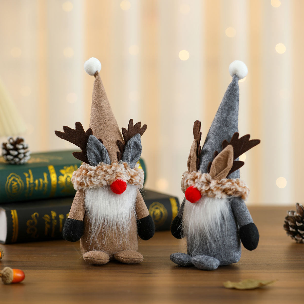 Reindeer Gnome Christmas Decor Figurine with Plush Beard