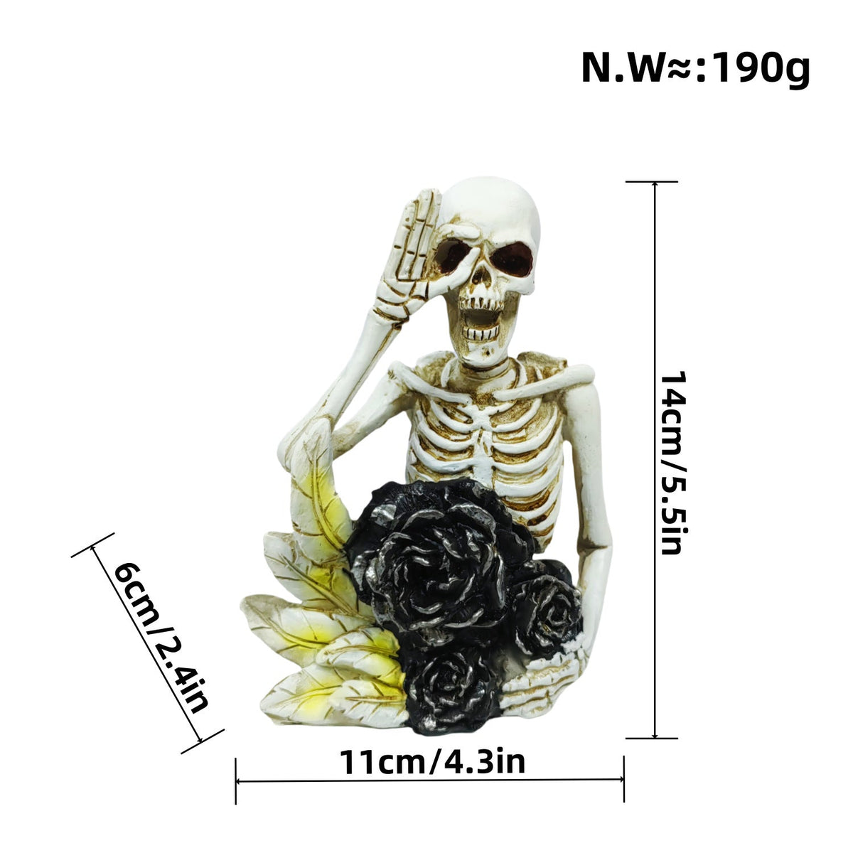 Halloween Skeleton Floral Decorative Figure | Available in 7 Colors | Stands on Shelves, Mantels, and Side Tables