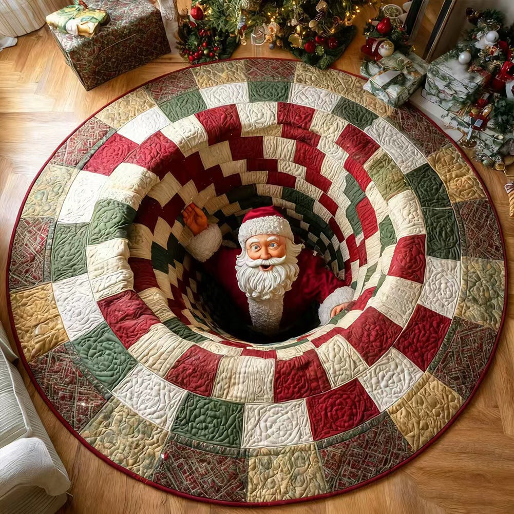 Round Christmas Area Rug with 3D Santa Design for Living Room