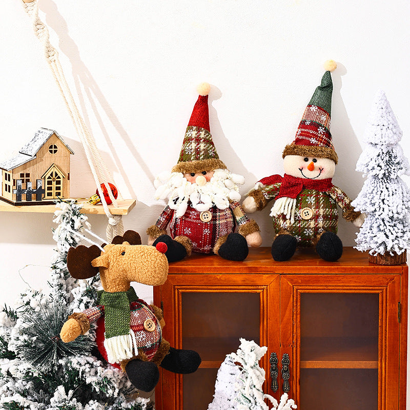 Plush Reindeer Christmas Tree Ornaments with Scarf and Antlers