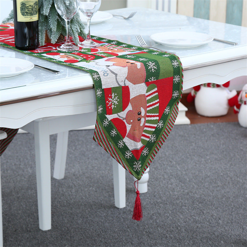 Christmas Table Runner with Tassels and Festive Holiday Prints