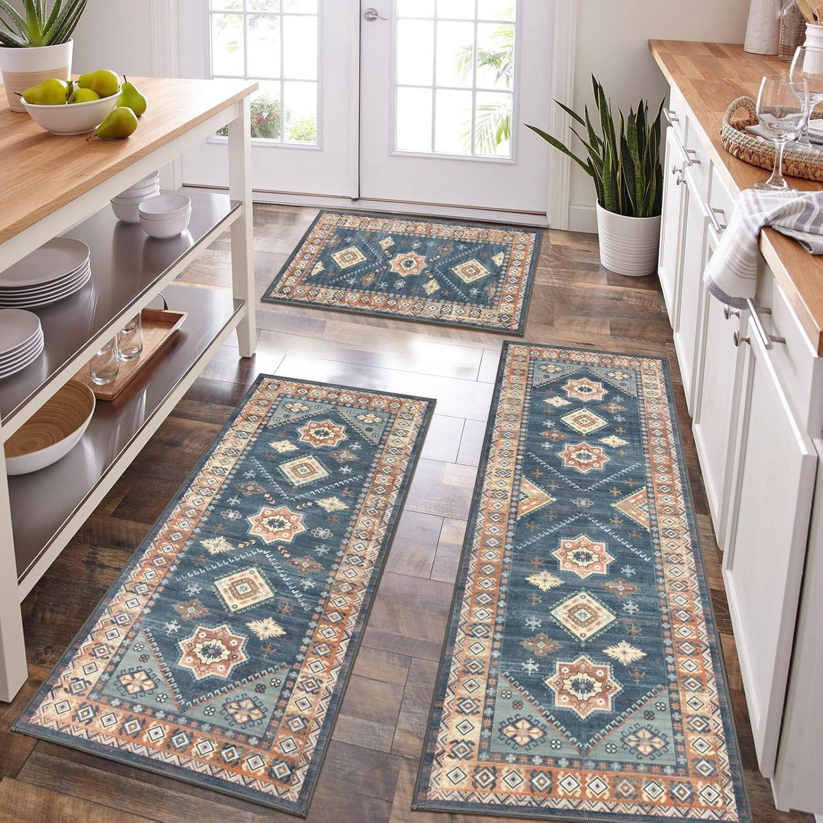 Persian Pattern Kitchen Runner Rugs with Non-Slip Backing | Cushioned Pile for Long Cooking Sessions | 8 Designs