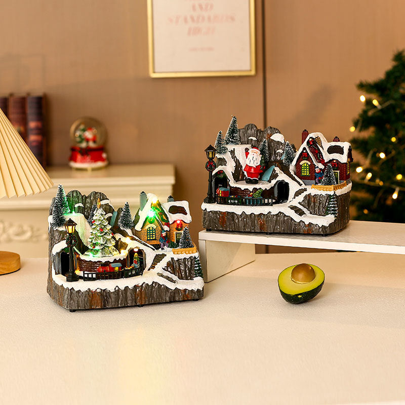 Light Up Christmas Village Decorations with Snowy Houses