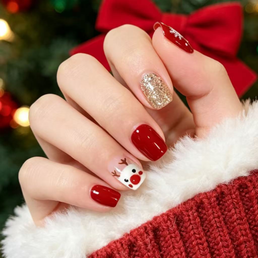 Reindeer and Snowflake Press On Nails for Christmas