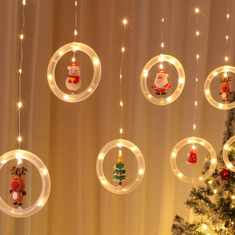 LED Christmas String Lights with Hanging Ring Ornaments