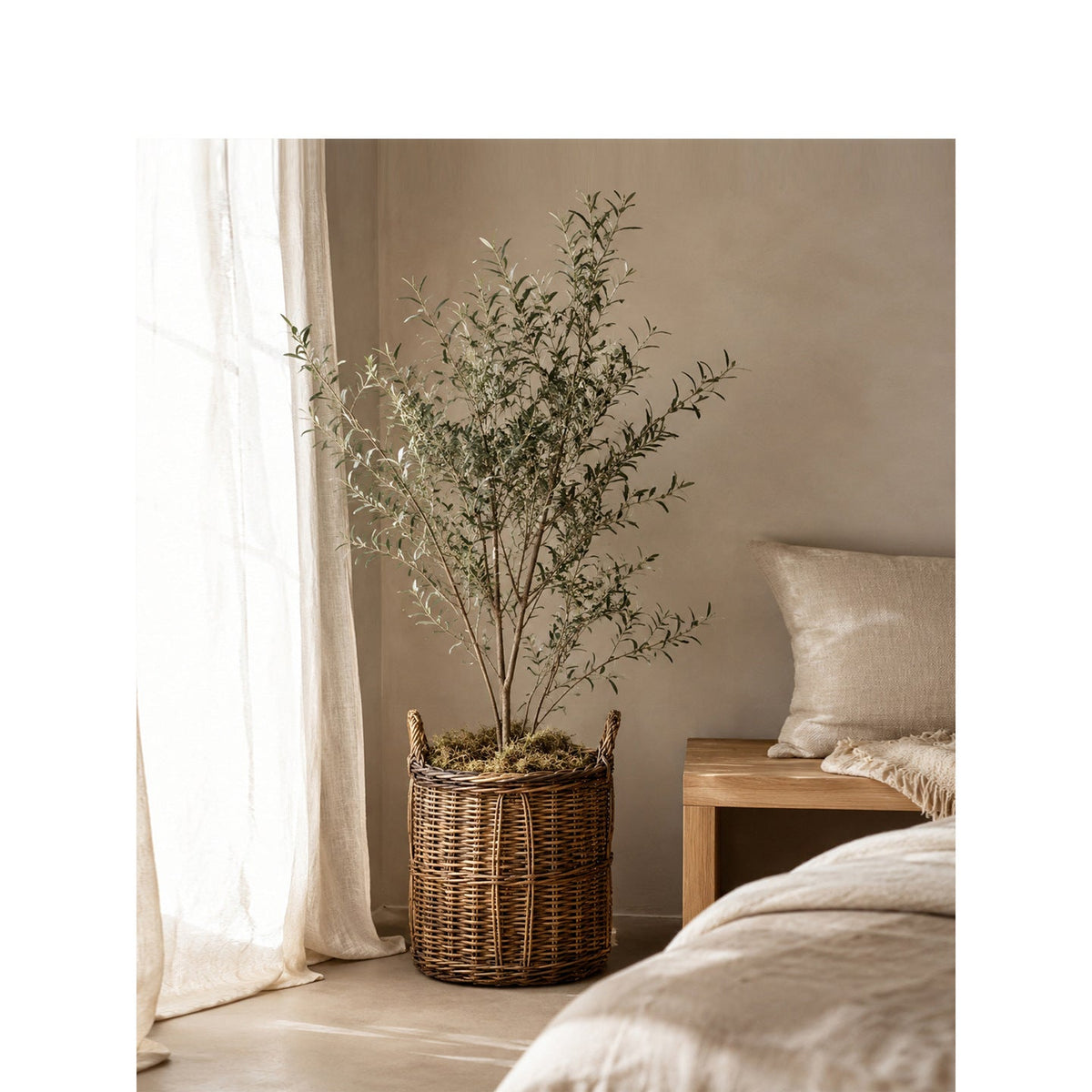 Woven Wicker Basket with Two Carry Handles | Laundry Storage for the Bedroom or Hallway | 13.4 in Across, 15 in Tall