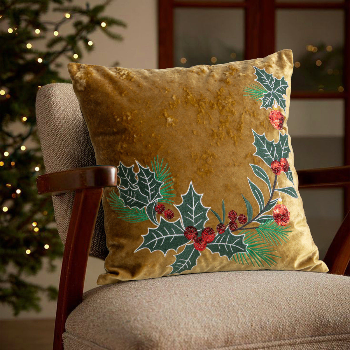 Embroidered Velvet Christmas Pillow Covers for Sofa and Bed