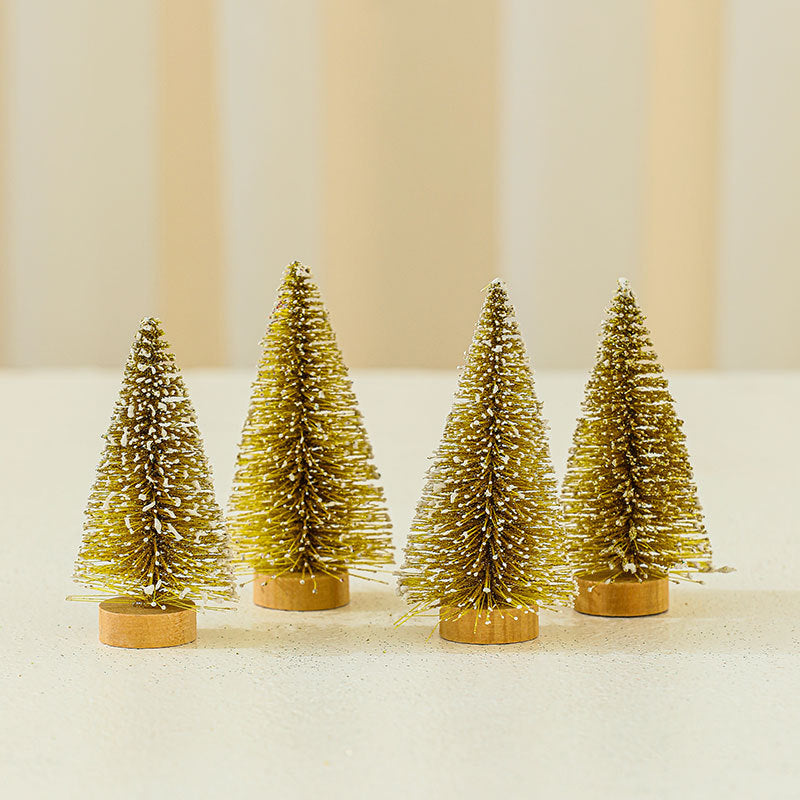 Miniature Christmas Tree Figures, Set of Four Heights | Realistic Conifer Detail | Tabletop and Mantel Decorations