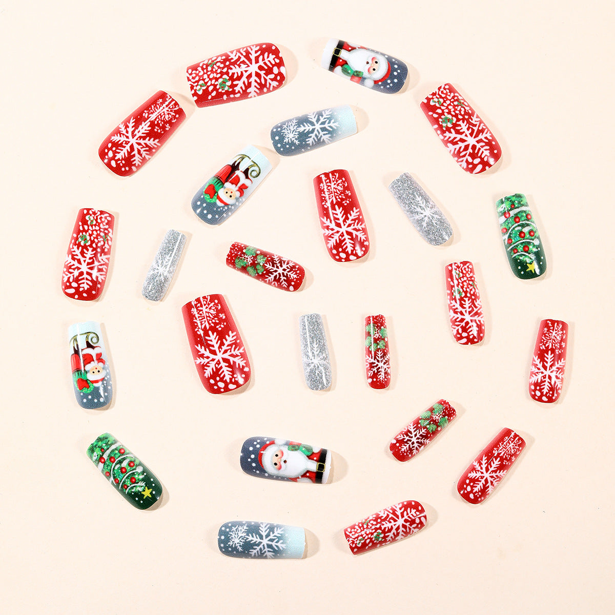 Christmas Press On Nails with Santa, Tree and Snowflake Art
