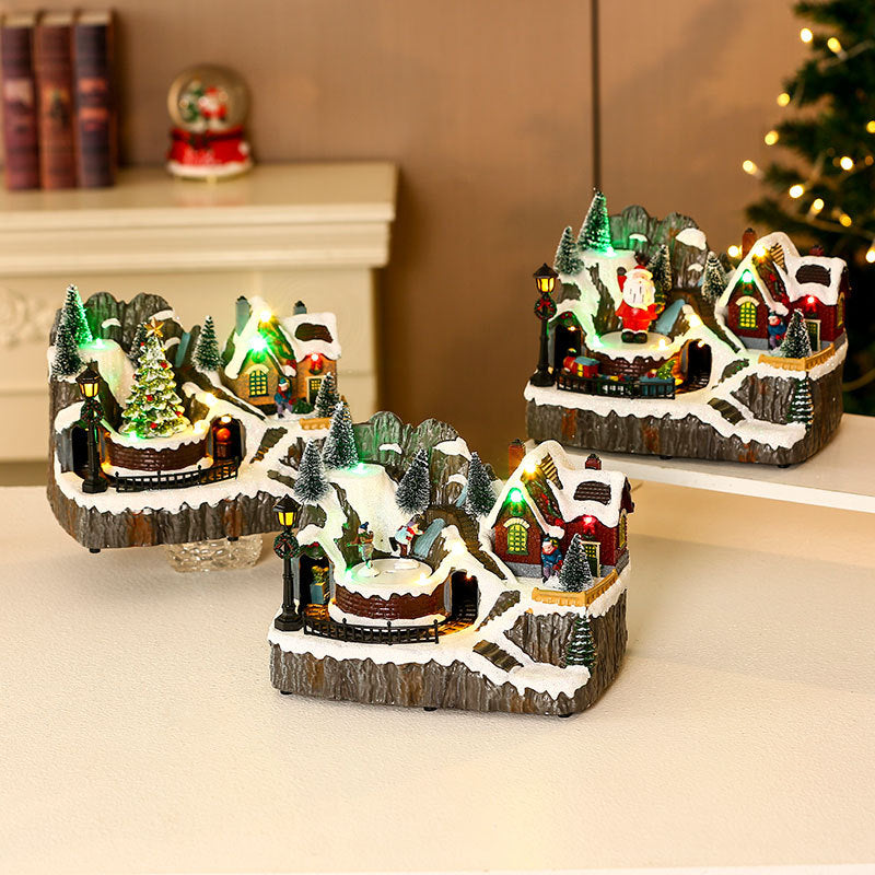 Light Up Christmas Village Decorations with Snowy Houses
