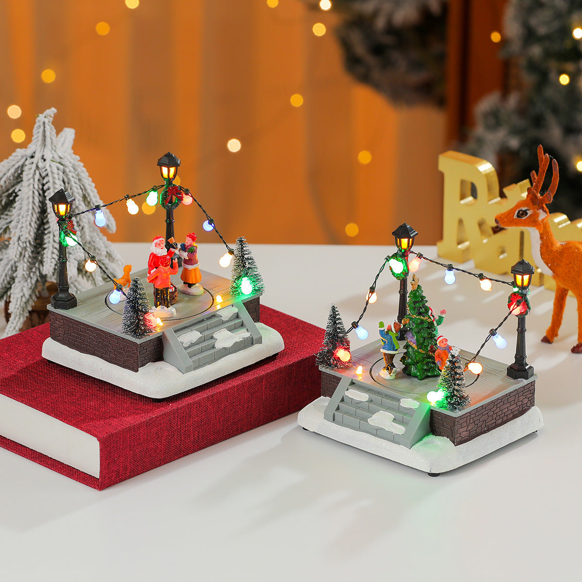 LED Lighted Christmas Town Figurines Skating Scene Set