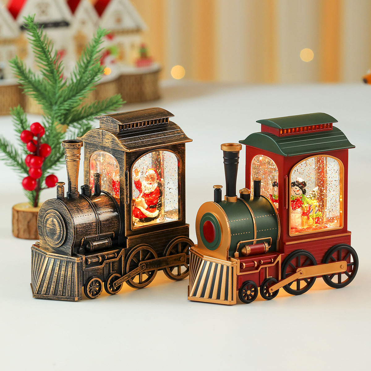 Christmas Figurines LED Lighted Holiday Train Decoration