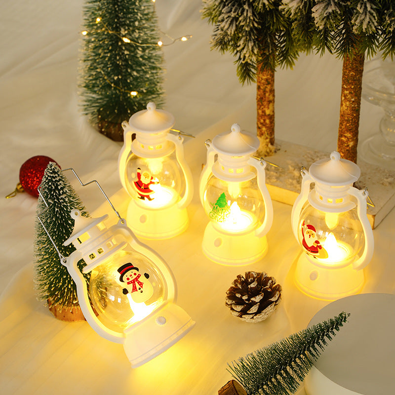 White LED Christmas Lanterns with Glass Globe and Metal Handle