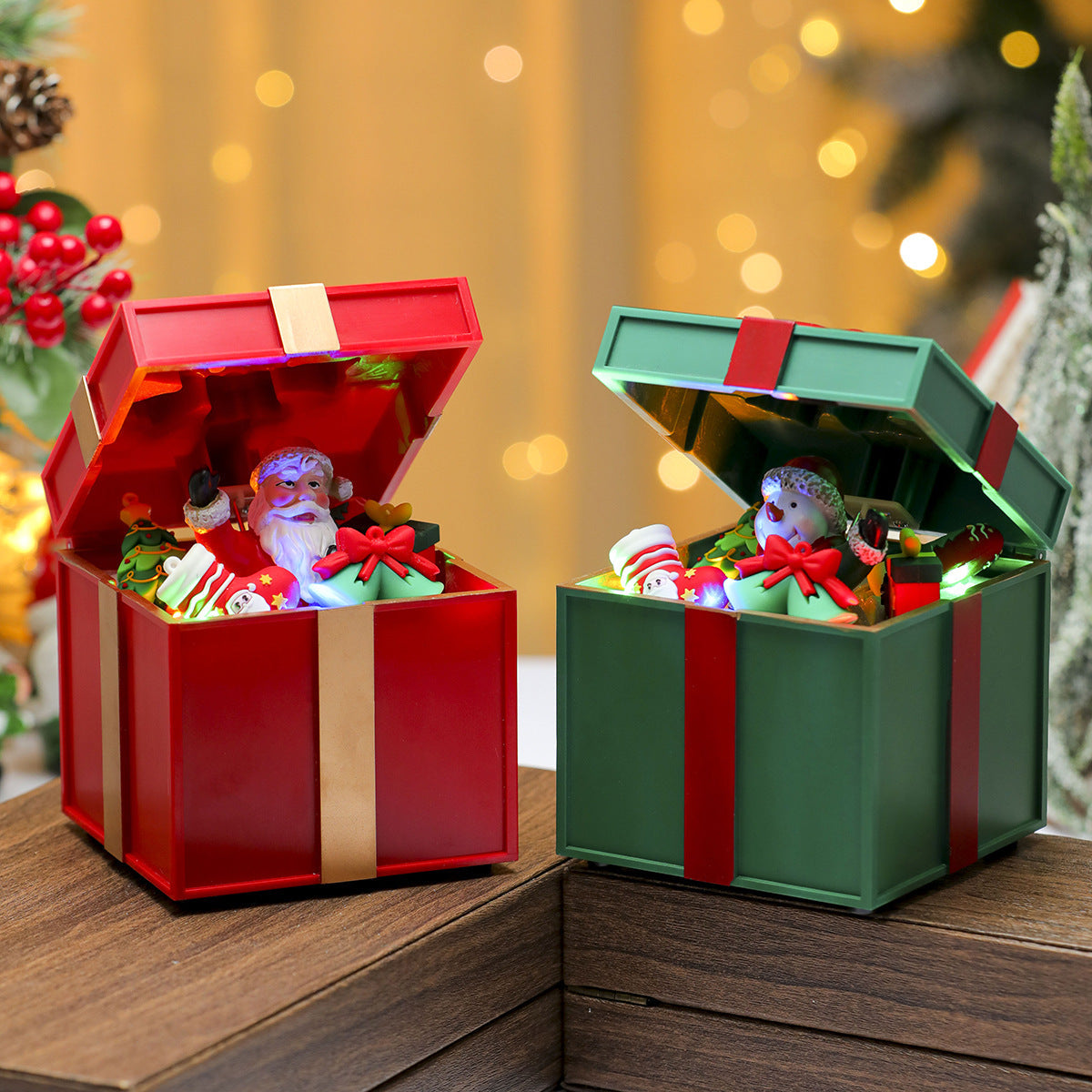Light Up Santa Claus Christmas Decorations Gift Box Set