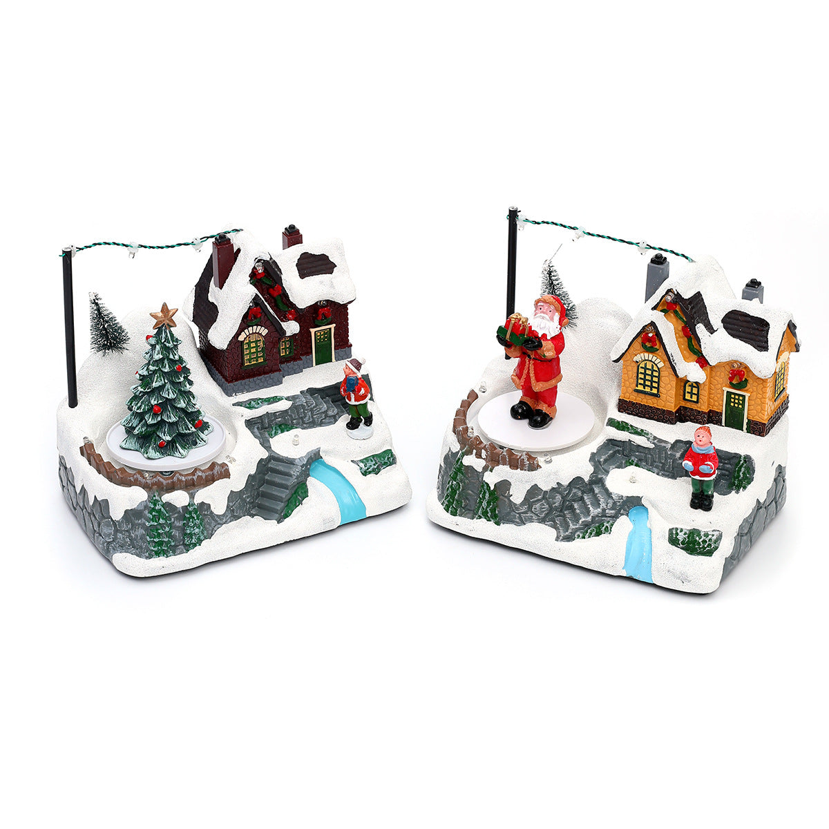 Light Up Christmas Village Figurines Set with Santa Cottage