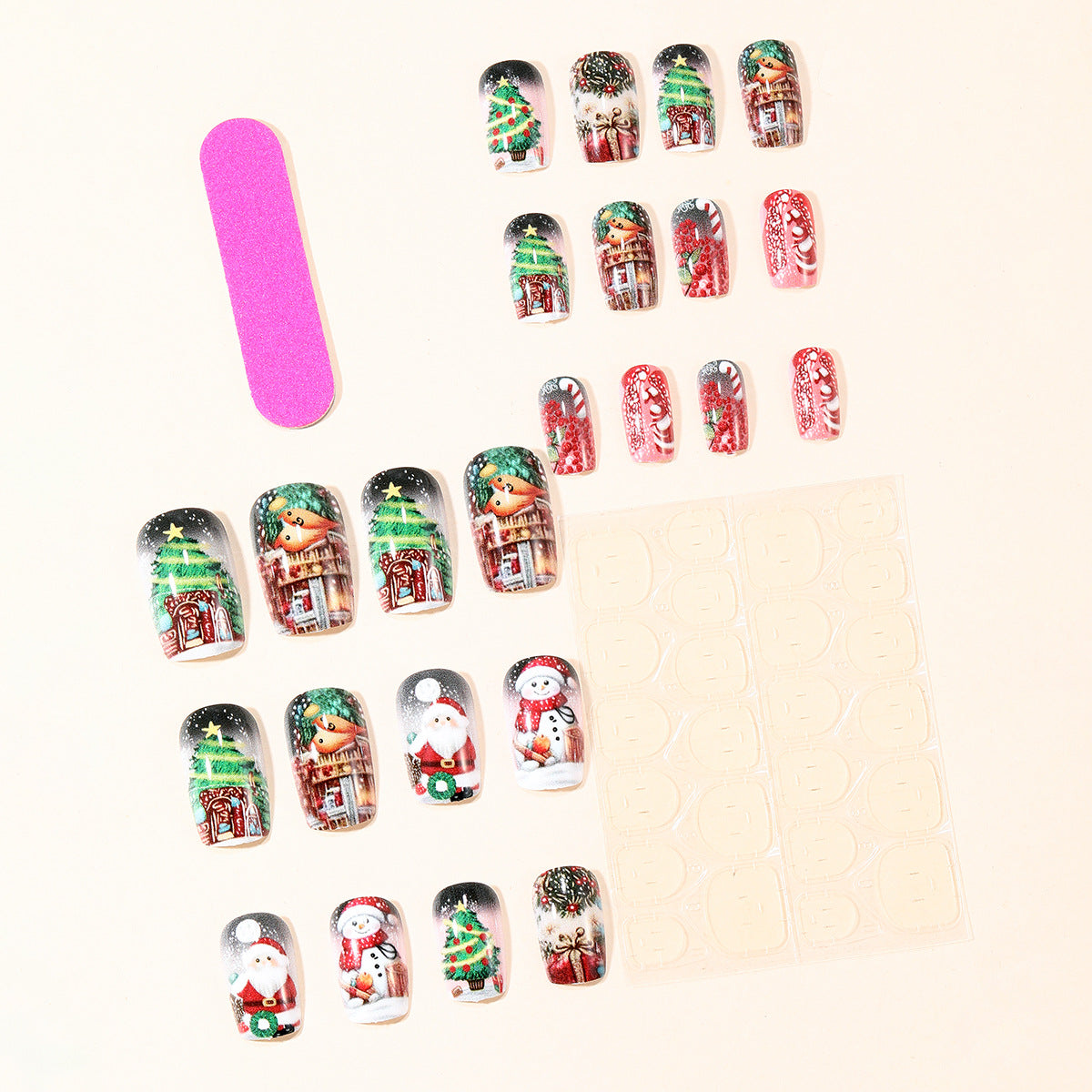 Christmas Press On Nails with Santa, Snowman and Tree Designs