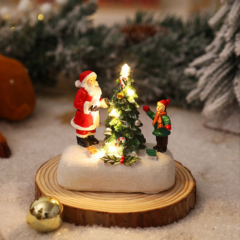 Light Up Santa Claus Figurine Set with Christmas Tree