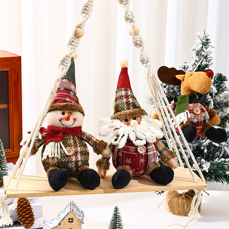 Plush Reindeer Christmas Tree Ornaments with Scarf and Antlers
