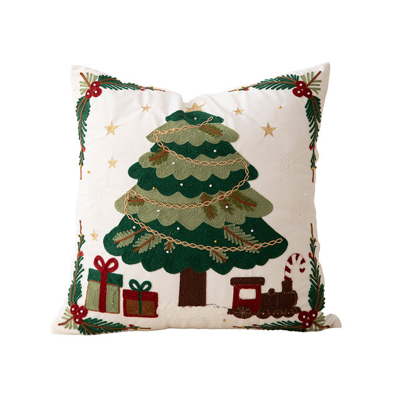 Embroidered Christmas Pillow Covers with Beaded Winter Scenes