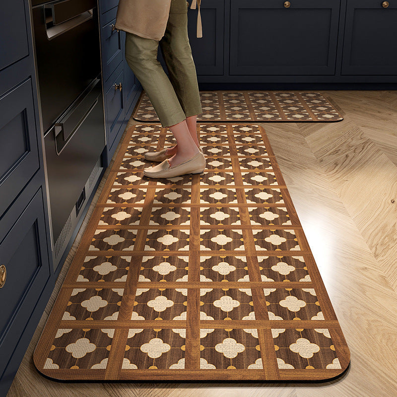 Cushioned Kitchen Rug Runner with Tile Print Border | Non-Slip Backing for Sink and Stove | 13 Designs
