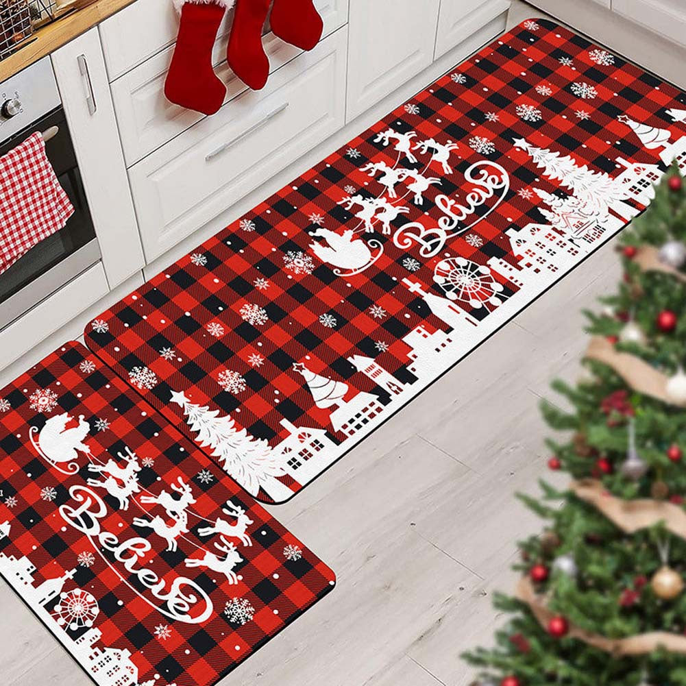 Christmas Kitchen Mat Set with Non Slip Backing, Washable
