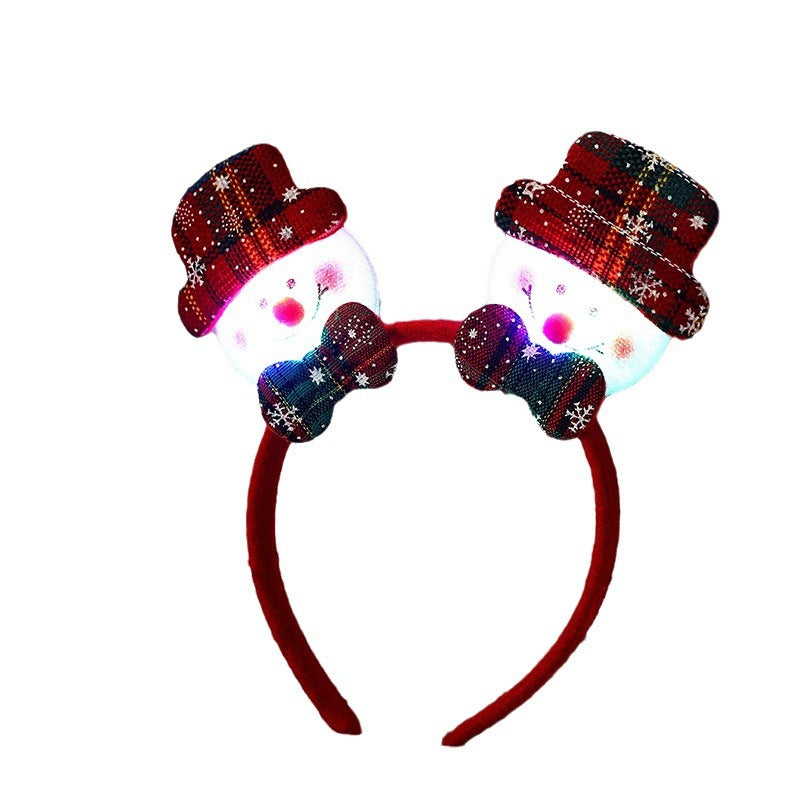 Light Up Christmas Headband with Snowman and Reindeer Ornaments