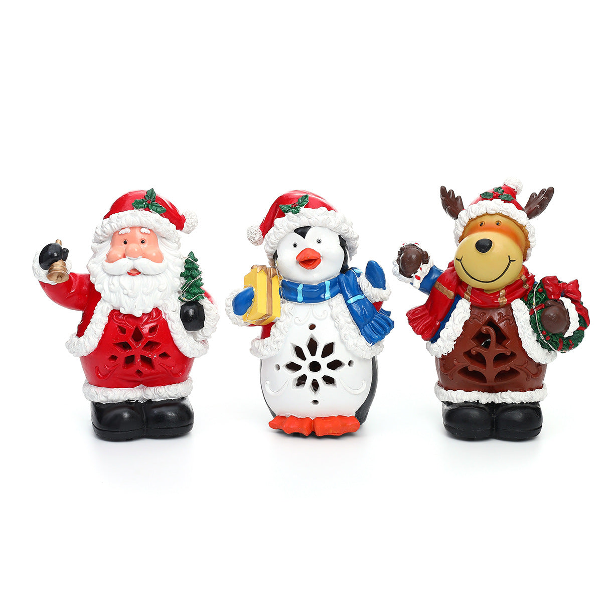 LED Christmas Figurines Set with Santa, Reindeer and Penguin