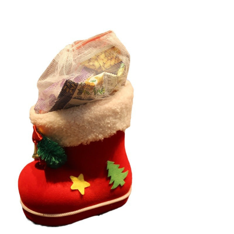 Red Velvet Boot Christmas Tree Decorations with Mesh Bag
