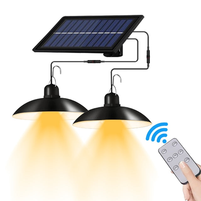 Solar Pendant Lamp with One or Two Shades | LED Lights with Remote and Three Brightness Steps | 3, 5 or 8 Hour Run Time