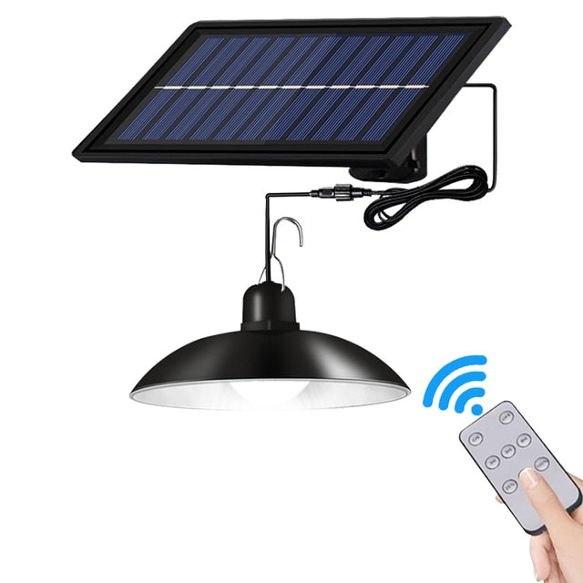 Solar Pendant Lamp with One or Two Shades | LED Lights with Remote and Three Brightness Steps | 3, 5 or 8 Hour Run Time
