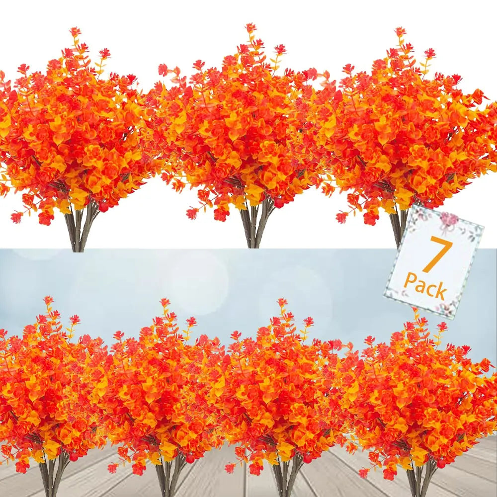 Artificial Outdoor Flowers in a Seven Pack | UV and Water Resistant Garden Ornaments for Beds, Pots or Patios