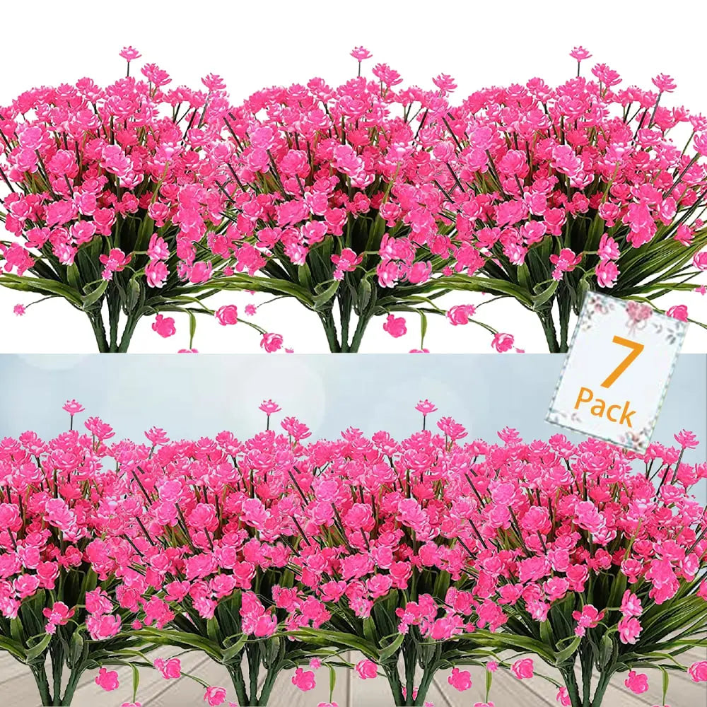 Artificial Outdoor Flowers in a Seven Pack | UV and Water Resistant Garden Ornaments for Beds, Pots or Patios
